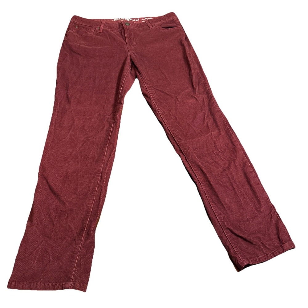Eddie Bauer‎ Womens Burgundy Corduroy Boyfriend Slim Pants Size 10 Casual